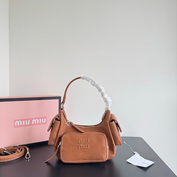 Miu Miu Top Handle Shoulder Bag Handbag Tote with Pockets in Brown Nappa Leather - Picture 1 of 8
